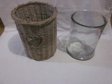 wicker basket rustic with full glass vase inside and heart shape front used 