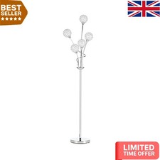 5-Light Modern Silver Floor Lamp with Crystal Shades - Elegant Home Lighting