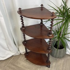 Victorian Whatnot Display Corner Shelf  Castors Barley Twist Plant Stand Shelves