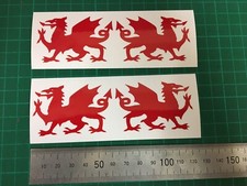 (X4) Welsh Dragon Decals Stickers 60x38mm Small Set Car Van Bike Gloss Red