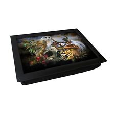 Gothic Woodland Lap Tray - Barn Owl, Skull & Mushroom Design, Silver Frame