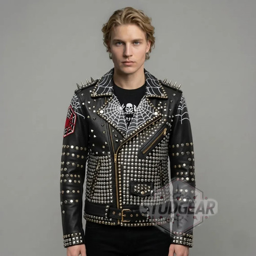 Men studded leather biker - men,