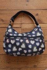 LeSportsac Handbag Heart Pattern Navy Blue White Nylon Women's Single Handle