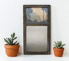 VINTAGE ANTIQUE ROWLEY GALLERY ARTS & CRAFTS MARQUETRY SMALL WALL MIRROR c1910