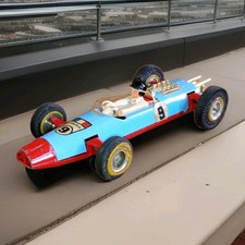 Vintage British diecast TRIANG blue RACING CAR LE MANS #9 playworn/some Repairs