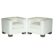 PAIR OF RRP £15,500 VISCOUNT DAVID LINLEY IVORY WHITE LEATHER MAX CLUB ARMCHAIRS