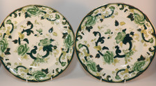 2 Masons Ironstone Mandalay Green Chartreuse 10 3/8" Dinner Plates Lot C VGUC