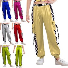 Girls Metallic Hip Hop Street Dance Pants Checkered Print Athletic Sweatpants