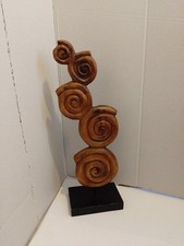 Ornamental Art Hand Carved Wooden Swirls On A Black Stand Exotic Wood Nice Grain