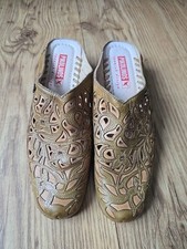 Pikolinos Leather Mules UK 3 EU 36 Floral Laser Cut Spain Light Brown