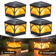 LED Solar Deck Post Cap Lights Flickering Flame Outdoor Garden Fence Lamp 2 Mode