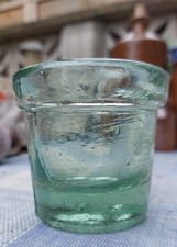 Antique Small Glass Mason Jar. Hand Crafted Glass Jar Pot. Antique Glassware.