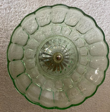 Art Deco Light  Green Pressed Glass Fruit Bowl, On chrome Stand 20.5cm W