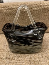 MURANO ITALIAN ART GLASS black and multi coloured Bubble Glass bag Clear Handles