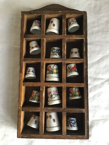 Old wood thimble display - wood,