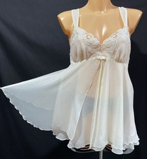 Janet Reger Babydoll Nightdress, Cream Double Layered Chiffon Embroidered, UK 8