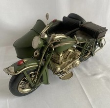 Tin Plate Green Army Motorbike with Side Car Display model - Read First!