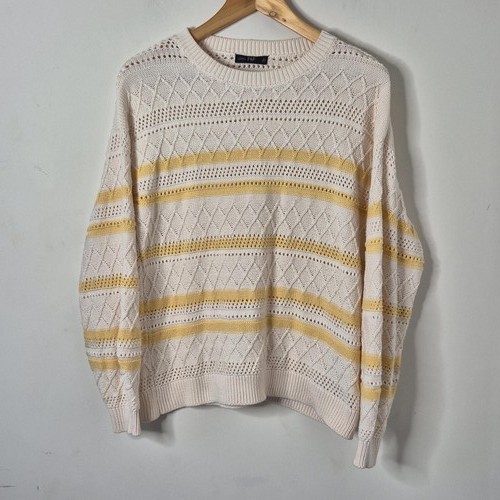Cream and yellow striped knit - striped,