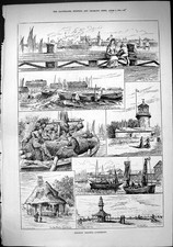 Old Sporting Dramatic News 1884 Lowestoft Pier Fish Wharf Lighthouse Victorian