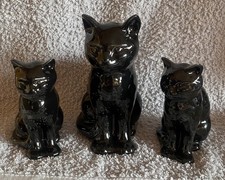 Vintage matching Mum and Pair of BLACK CATS KITTENS - VGC