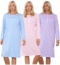 Women Plus Size Nightwear Buttons Floral Print Long Sleeve Nighties M to 6XL