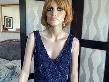 Ladies Hobbs Dress Navy With Beaded Bodice 