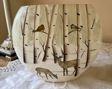 Showtime Woodland Glass Lamp Table Lamp Illuminates Deer’s Trees & Birds Rare