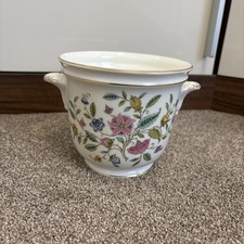 Minton Haddon Hall Bone China Handled Planter / Plant Pot Gold Rim 12.5cm High 
