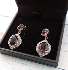 African Amethyst Dangling Halo Earrings/Rhodium Overlay Sterling Silver 5.26ct.