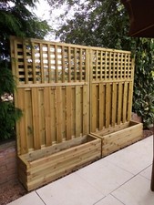 The Tetbury Trellis Panel Privacy Screen Planter Garden Trough Tanalised Wood 