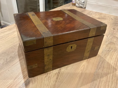 Antique brass banded mahogany - brass,