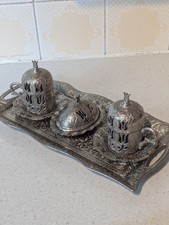 Elegant Espresso Coffee Serving Set for Two Silver Turkish Turkiye decorative 