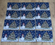 12x Vintage Snowman Tapestry Style Placemats Christmas Holiday Decor