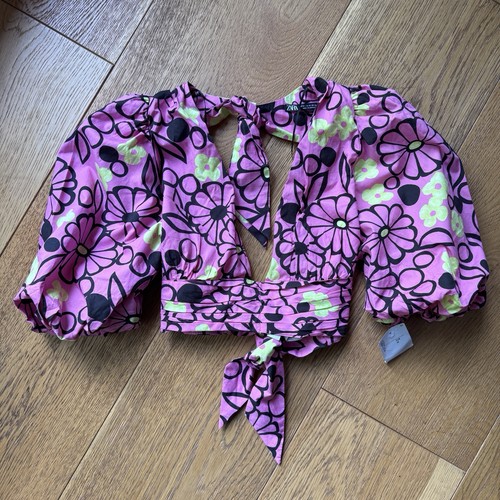 Zara pink floral crop top - pink,