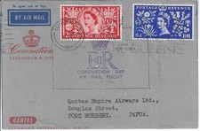 1953 Coronation  Unusual Qantas  First Day Air Letter To Papua