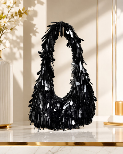 Luxury white sequin fringe - white,