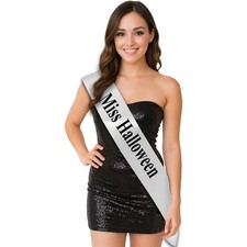 Miss Halloween Sash White Halloween Fancy Dress Costume Ladies