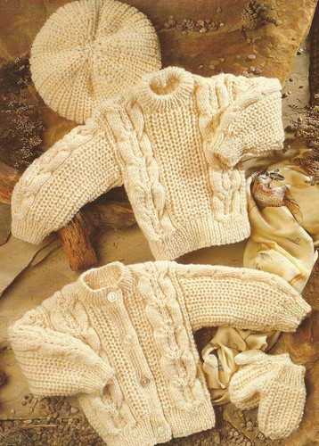 Baby aran sweater cardigan - aran, hat