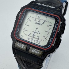 VTG Timex Marathon Digital LCD Analog Watch Men Black Alarm Chrono New Battery