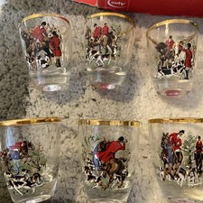 6x set Vintage 1950s Hunting Scene Shot/ whiskey Glasses