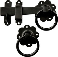 Ring Gate Latch & Door Catch Smooth Black Iron Heavy Duty Traditional UK Quality