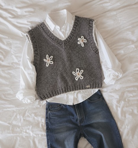Hand knitted womens - vest,, pure