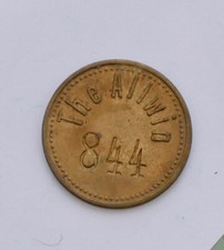 BRASS "THE ALLWIN" TOKEN, WITH VALUE OF "1", NUMBERED 844 (HAYES 17.9)