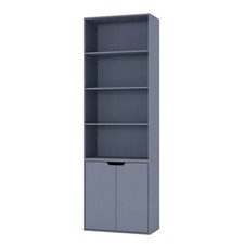 6 Tier Bookcase With 2 Door Cupboard Cabinet Storage Shelving Display Wood Shelf