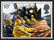 Fishing - Hauling in the trawl net illustrated on 1981 stamp