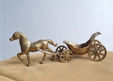 Vintage Brass Horse Drawn Carriage Buggy Pivoting, Turning Wheels 