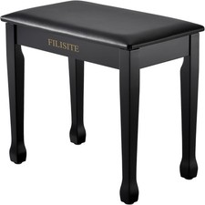 Black Piano Bench with Padded Waterproof Cushion Multipurpose Stool Wood Frame