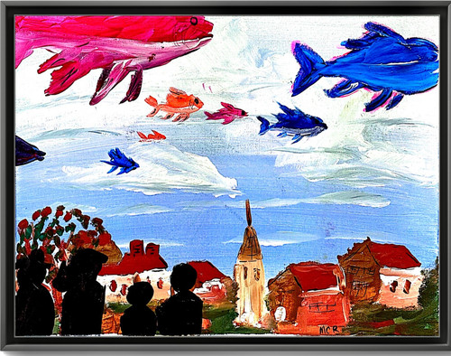 Original acrylic flying - original, fish