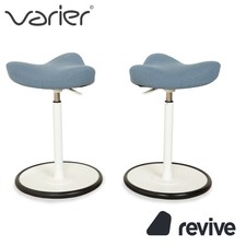Varier Move Sit-Stand 2X Stool Chair Fabric Blue Base White Ash Wood
