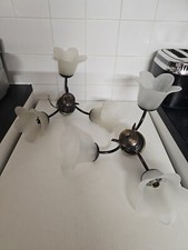 Vintage Retro Art Deco 3 Arm Ceiling Light  Chandelier Frosted  Glass Shades X2 